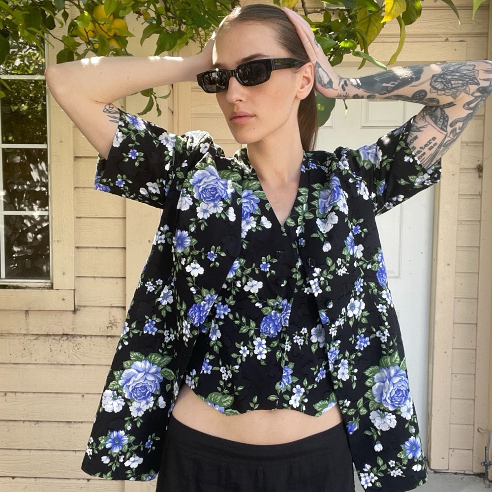 Mariela Couture- Floral Black Vest Top with matching button up.